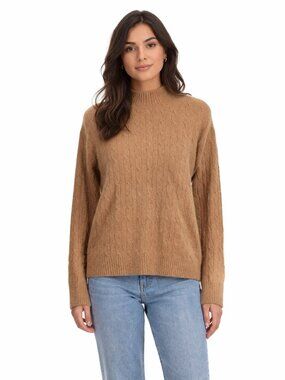 J.Crew Women’s Camel Cable Knit Mock Neck Sweater, M